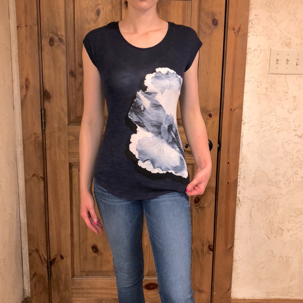 Apt 9 Navy Flower Blouse Size XS